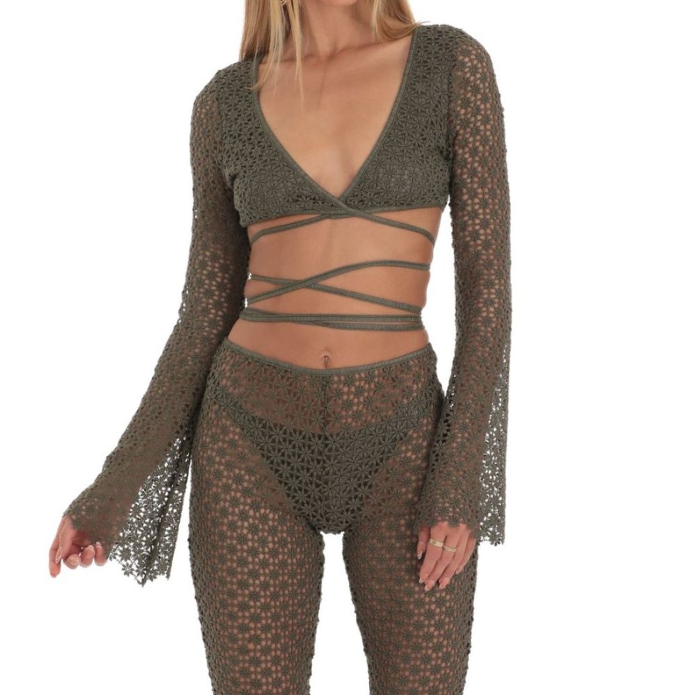 Lucy In The Sky Mojave Embroidered Three Piece Pants Set in Green